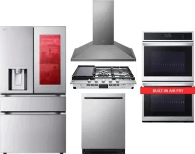 5 Piece Package Includes Refrigerator, Cooktop, Wall Oven, Hood And Dishwasher