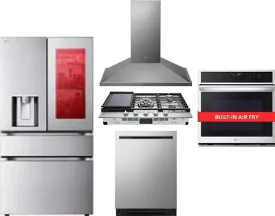 5 Piece Package Includes Refrigerator, Cooktop, Wall Oven, Hood And Dishwasher