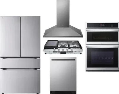 5 Piece Package Includes Refrigerator, Cooktop, Wall Oven, Hood And Dishwasher