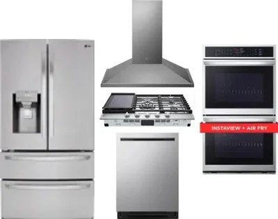 5 Piece Package Includes Refrigerator, Cooktop, Wall Oven, Hood And Dishwasher