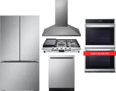 5 Piece Package Includes Refrigerator, Cooktop, Wall Oven, Hood And Dishwasher
