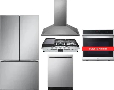 5 Piece Package Includes Refrigerator, Cooktop, Wall Oven, Hood And Dishwasher