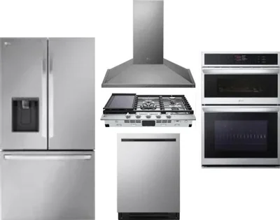 5 Piece Package Includes Refrigerator, Cooktop, Wall Oven, Hood And Dishwasher