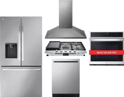 5 Piece Package Includes Refrigerator, Cooktop, Wall Oven, Hood And Dishwasher