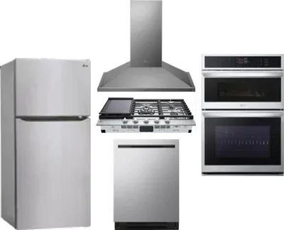 5 Piece Package Includes Refrigerator, Cooktop, Wall Oven, Hood And Dishwasher