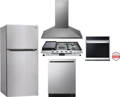 5 Piece Package Includes Refrigerator, Cooktop, Wall Oven, Hood And Dishwasher