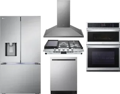 5 Piece Package Includes Refrigerator, Cooktop, Wall Oven, Hood And Dishwasher