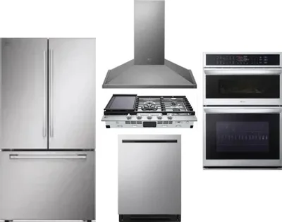 5 Piece Package Includes Refrigerator, Cooktop, Wall Oven, Hood And Dishwasher