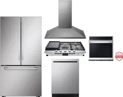 5 Piece Package Includes Refrigerator, Cooktop, Wall Oven, Hood And Dishwasher