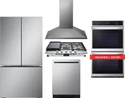 5 Piece Package Includes Refrigerator, Cooktop, Wall Oven, Hood And Dishwasher