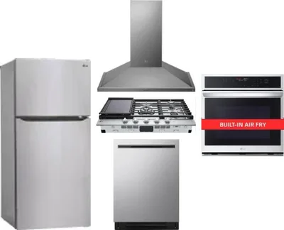 5 Piece Package Includes Refrigerator, Cooktop, Wall Oven, Hood And Dishwasher