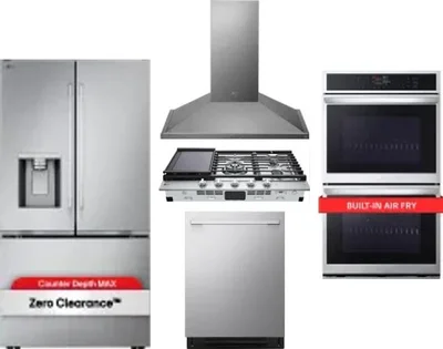 5 Piece Package Includes Refrigerator, Cooktop, Wall Oven, Hood And Dishwasher