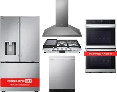 5 Piece Package Includes Refrigerator, Cooktop, Wall Oven, Hood And Dishwasher