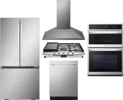 5 Piece Package Includes Refrigerator, Cooktop, Wall Oven, Hood And Dishwasher