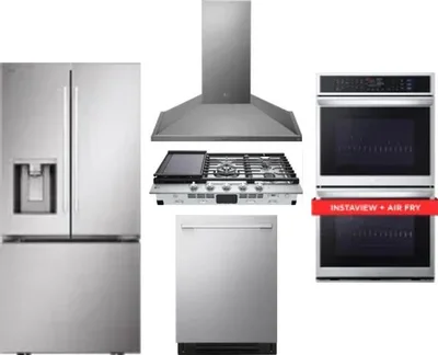 5 Piece Package Includes Refrigerator, Cooktop, Wall Oven, Hood And Dishwasher