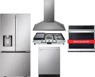 5 Piece Package Includes Refrigerator, Cooktop, Wall Oven, Hood And Dishwasher