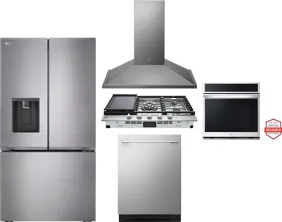 5 Piece Package Includes Refrigerator, Cooktop, Wall Oven, Hood And Dishwasher