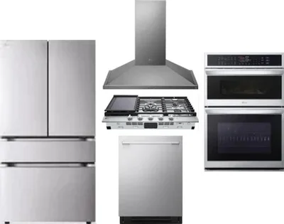 5 Piece Package Includes Refrigerator, Cooktop, Wall Oven, Hood And Dishwasher