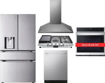5 Piece Package Includes Refrigerator, Cooktop, Wall Oven, Hood And Dishwasher