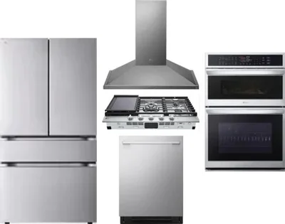 5 Piece Package Includes Refrigerator, Cooktop, Wall Oven, Hood And Dishwasher