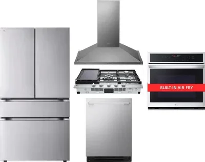 5 Piece Package Includes Refrigerator, Cooktop, Wall Oven, Hood And Dishwasher