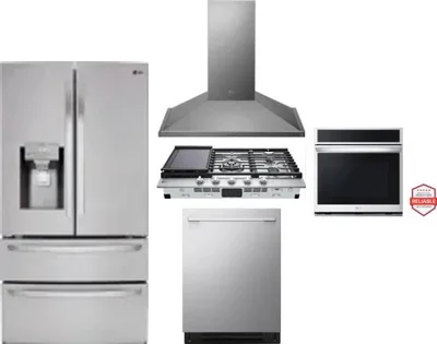 5 Piece Package Includes Refrigerator, Cooktop, Wall Oven, Hood And Dishwasher