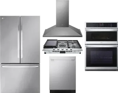 5 Piece Package Includes Refrigerator, Cooktop, Wall Oven, Hood And Dishwasher