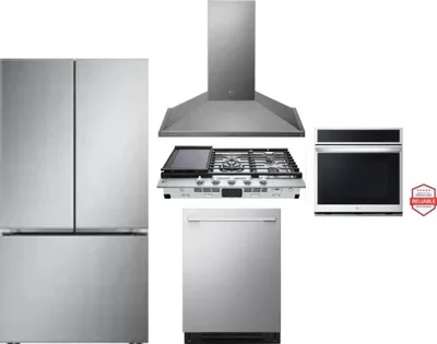 5 Piece Package Includes Refrigerator, Cooktop, Wall Oven, Hood And Dishwasher