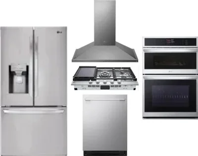 5 Piece Package Includes Refrigerator, Cooktop, Wall Oven, Hood And Dishwasher