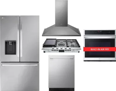 5 Piece Package Includes Refrigerator, Cooktop, Wall Oven, Hood And Dishwasher