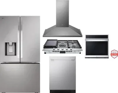 5 Piece Package Includes Refrigerator, Cooktop, Wall Oven, Hood And Dishwasher