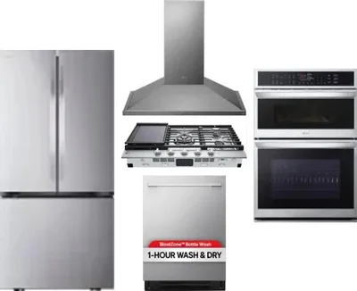 5 Piece Package Includes Refrigerator, Cooktop, Wall Oven, Hood And Dishwasher