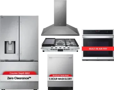 5 Piece Package Includes Refrigerator, Cooktop, Wall Oven, Hood And Dishwasher