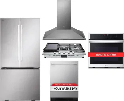 5 Piece Package Includes Refrigerator, Cooktop, Wall Oven, Hood And Dishwasher