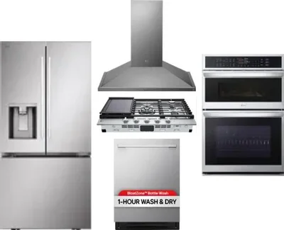 5 Piece Package Includes Refrigerator, Cooktop, Wall Oven, Hood And Dishwasher