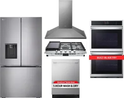 5 Piece Package Includes Refrigerator, Cooktop, Wall Oven, Hood And Dishwasher