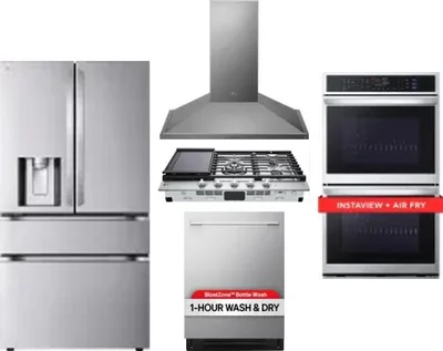 5 Piece Package Includes Refrigerator, Cooktop, Wall Oven, Hood And Dishwasher