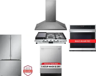 5 Piece Package Includes Refrigerator, Cooktop, Wall Oven, Hood And Dishwasher
