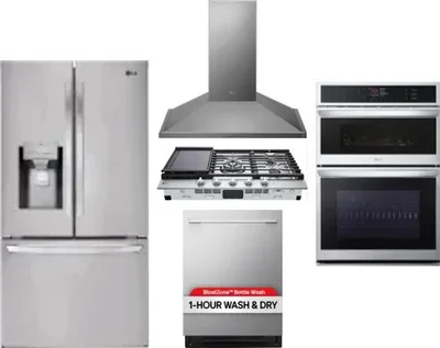 5 Piece Package Includes Refrigerator, Cooktop, Wall Oven, Hood And Dishwasher