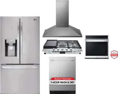 5 Piece Package Includes Refrigerator, Cooktop, Wall Oven, Hood And Dishwasher