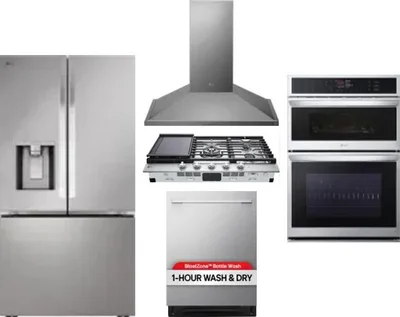 5 Piece Package Includes Refrigerator, Cooktop, Wall Oven, Hood And Dishwasher