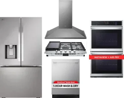 5 Piece Package Includes Refrigerator, Cooktop, Wall Oven, Hood And Dishwasher