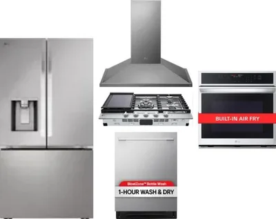 5 Piece Package Includes Refrigerator, Cooktop, Wall Oven, Hood And Dishwasher