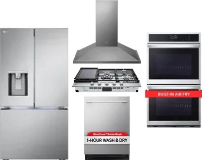 5 Piece Package Includes Refrigerator, Cooktop, Wall Oven, Hood And Dishwasher