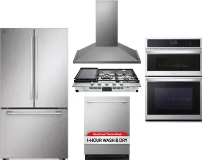 5 Piece Package Includes Refrigerator, Cooktop, Wall Oven, Hood And Dishwasher