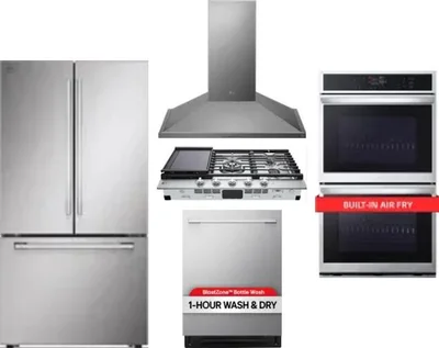 5 Piece Package Includes Refrigerator, Cooktop, Wall Oven, Hood And Dishwasher
