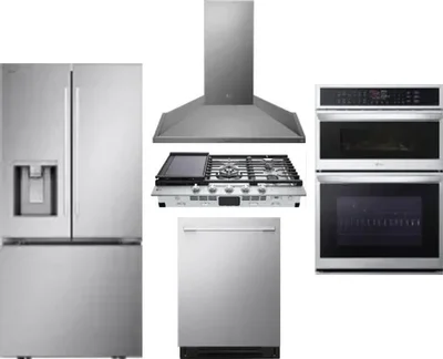5 Piece Package Includes Refrigerator, Cooktop, Wall Oven, Hood And Dishwasher