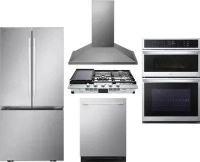 5 Piece Package Includes Refrigerator, Cooktop, Wall Oven, Hood And Dishwasher