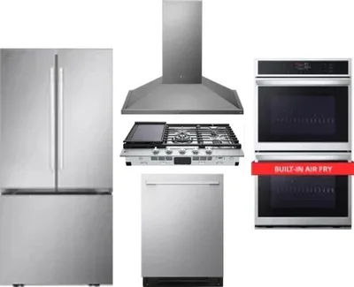5 Piece Package Includes Refrigerator, Cooktop, Wall Oven, Hood And Dishwasher