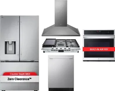 5 Piece Package Includes Refrigerator, Cooktop, Wall Oven, Hood And Dishwasher